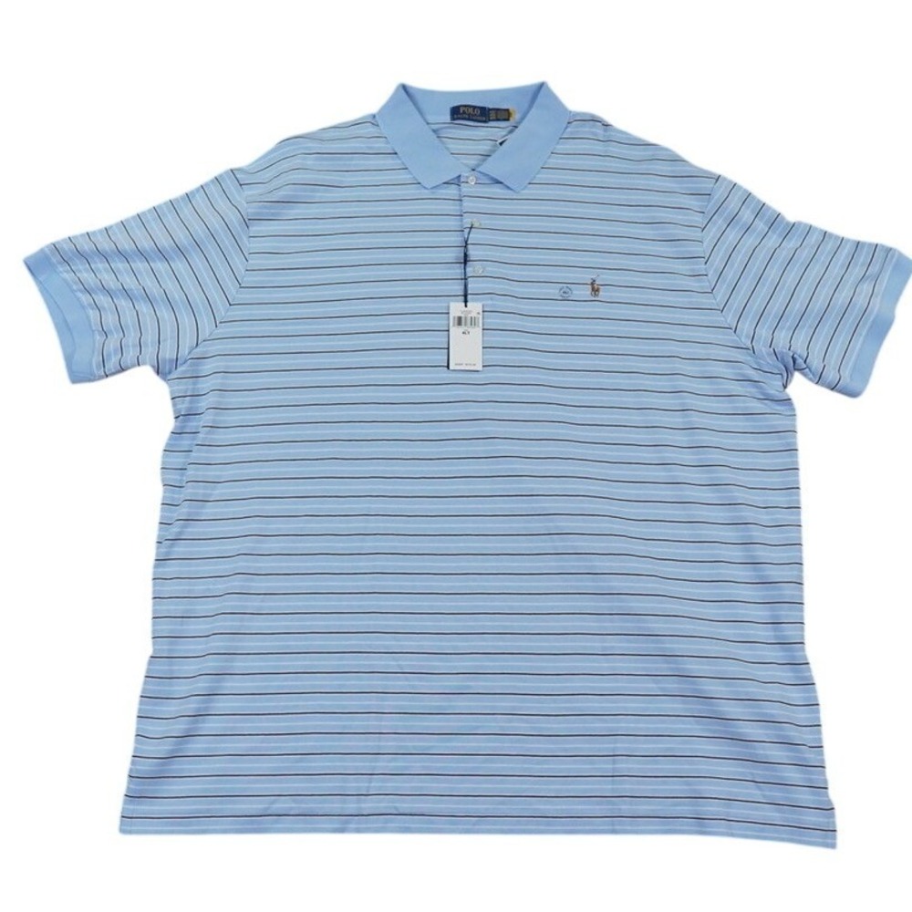 Ralph Lauren Polo Shirt Men 4XLT Blue Natural Pony Striped Short Sleeve Tall